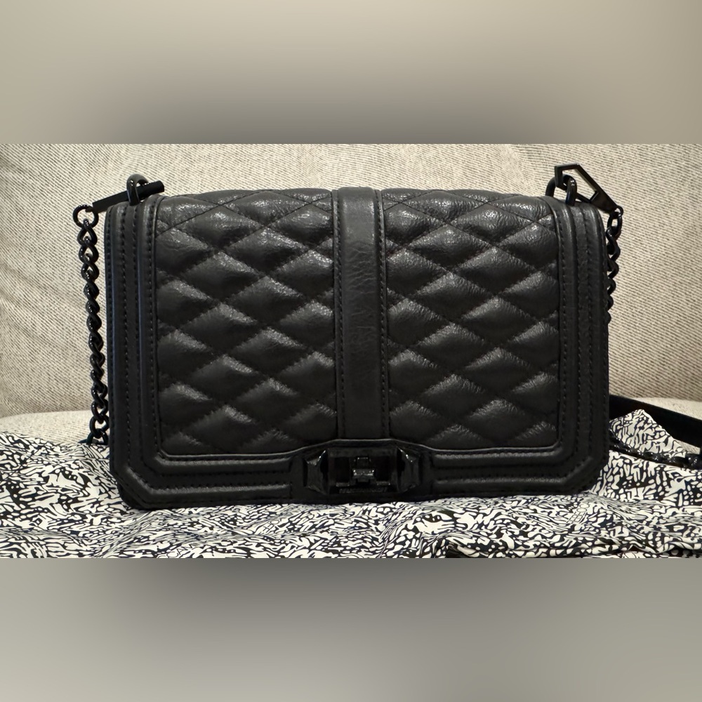 USED - Rebecca Minkoff Chevron Quilted Love Crossbody - Black